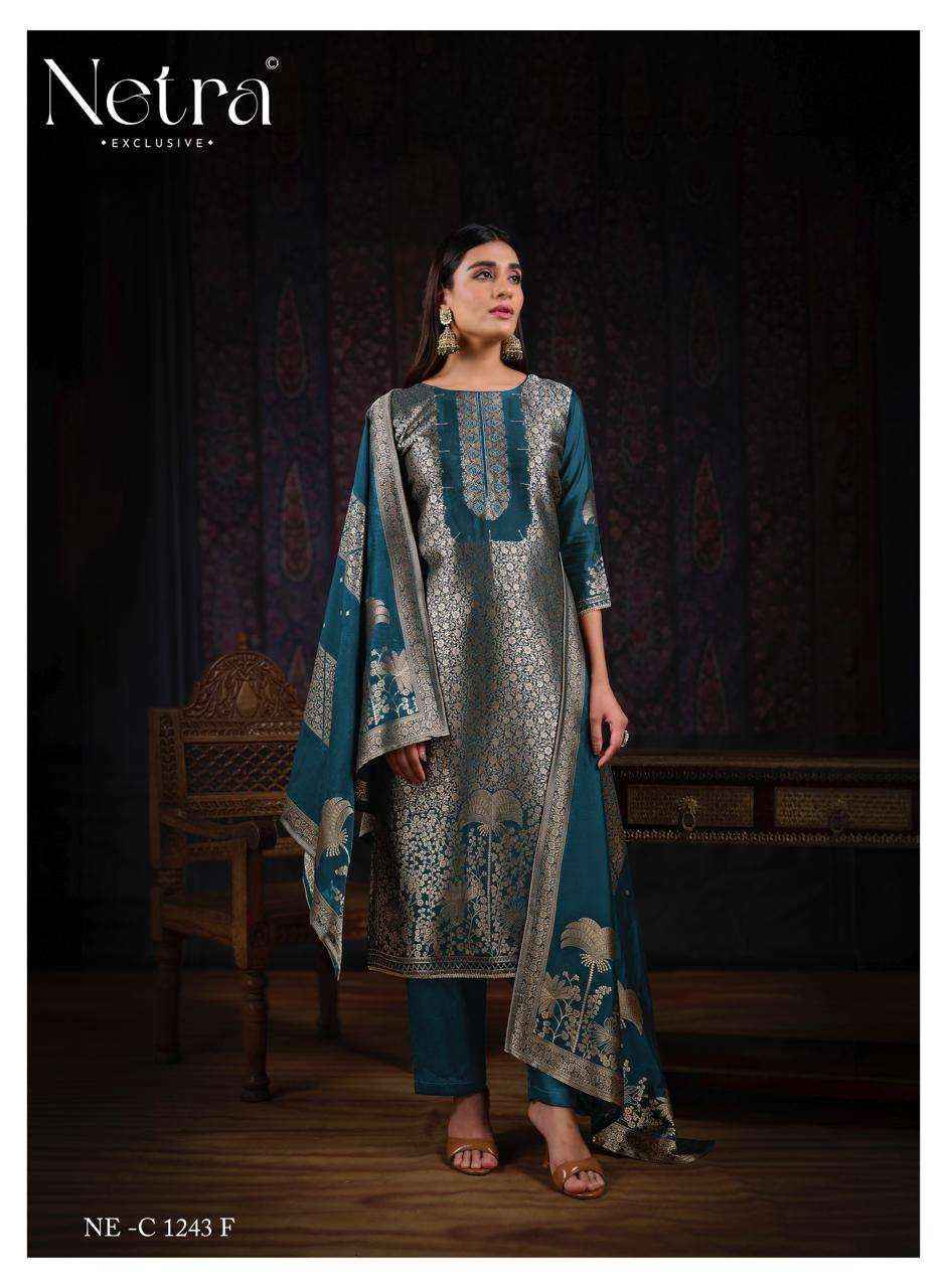 Netra Exclusive Aadita Premium Viscose Silk Jacquard Dress Material - Amrah Wholesale