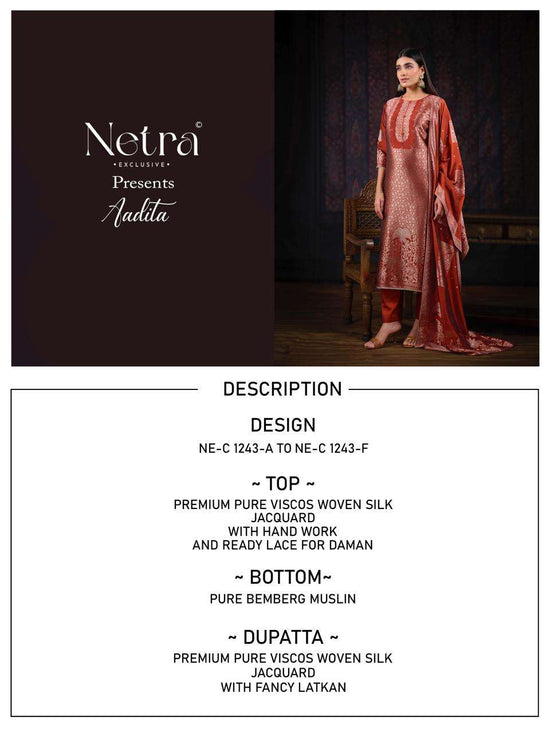 Netra Exclusive Aadita Premium Viscose Silk Jacquard Dress Material - Amrah Wholesale