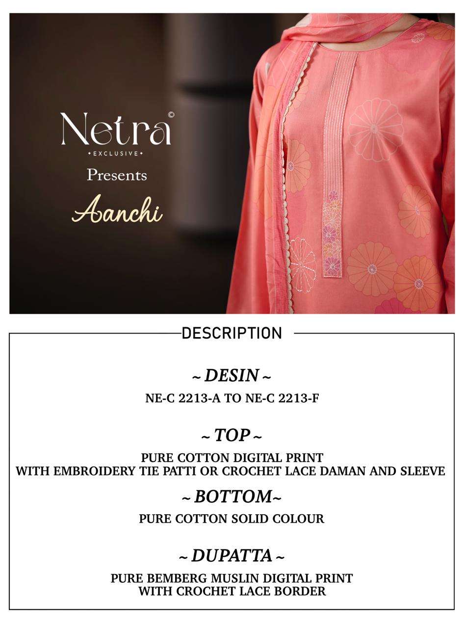 Netra Exclusive Aanchi Pure Cotton Dress Material Wholesale