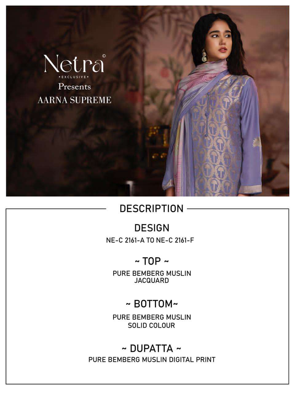Netra Exclusive Aarna Supreme Bemberg Muslin Dress Material - Amrah Wholesale