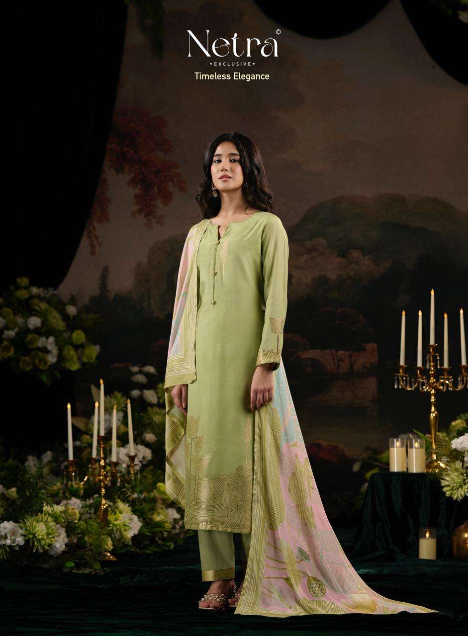 Netra Exclusive Aarna Vol 12 Bemberg Muslin Jacquard Dress Material