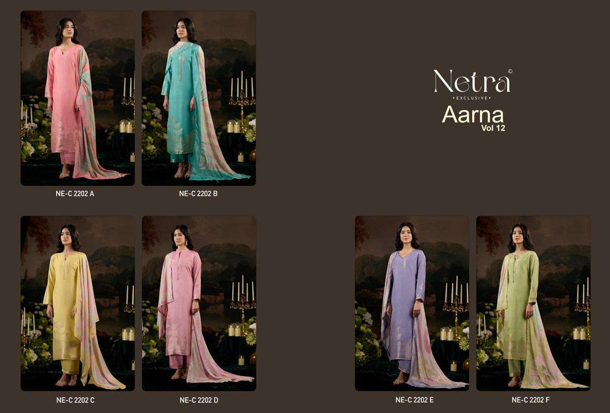 Netra Exclusive Aarna Vol 12 Bemberg Muslin Jacquard Dress Material