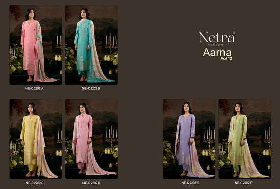 Netra Exclusive Aarna Vol 12 Bemberg Muslin Jacquard Dress Material