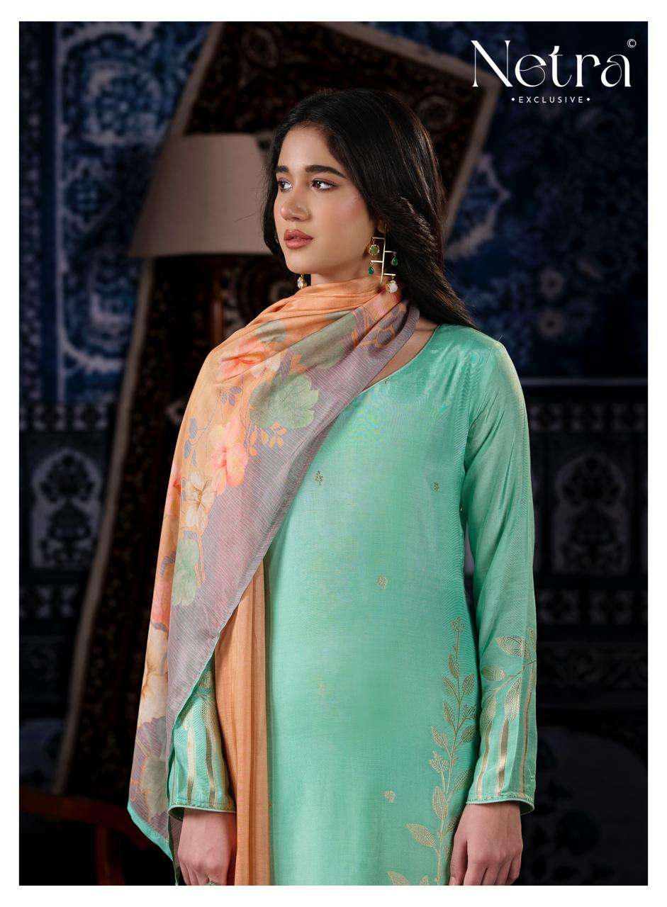 NETRA EXCLUSIVE AARNA VOL-9 Bemberg Muslin Jacquard Dress Material
