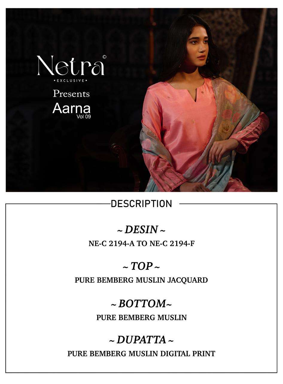 NETRA EXCLUSIVE AARNA VOL-9 Bemberg Muslin Jacquard Dress Material