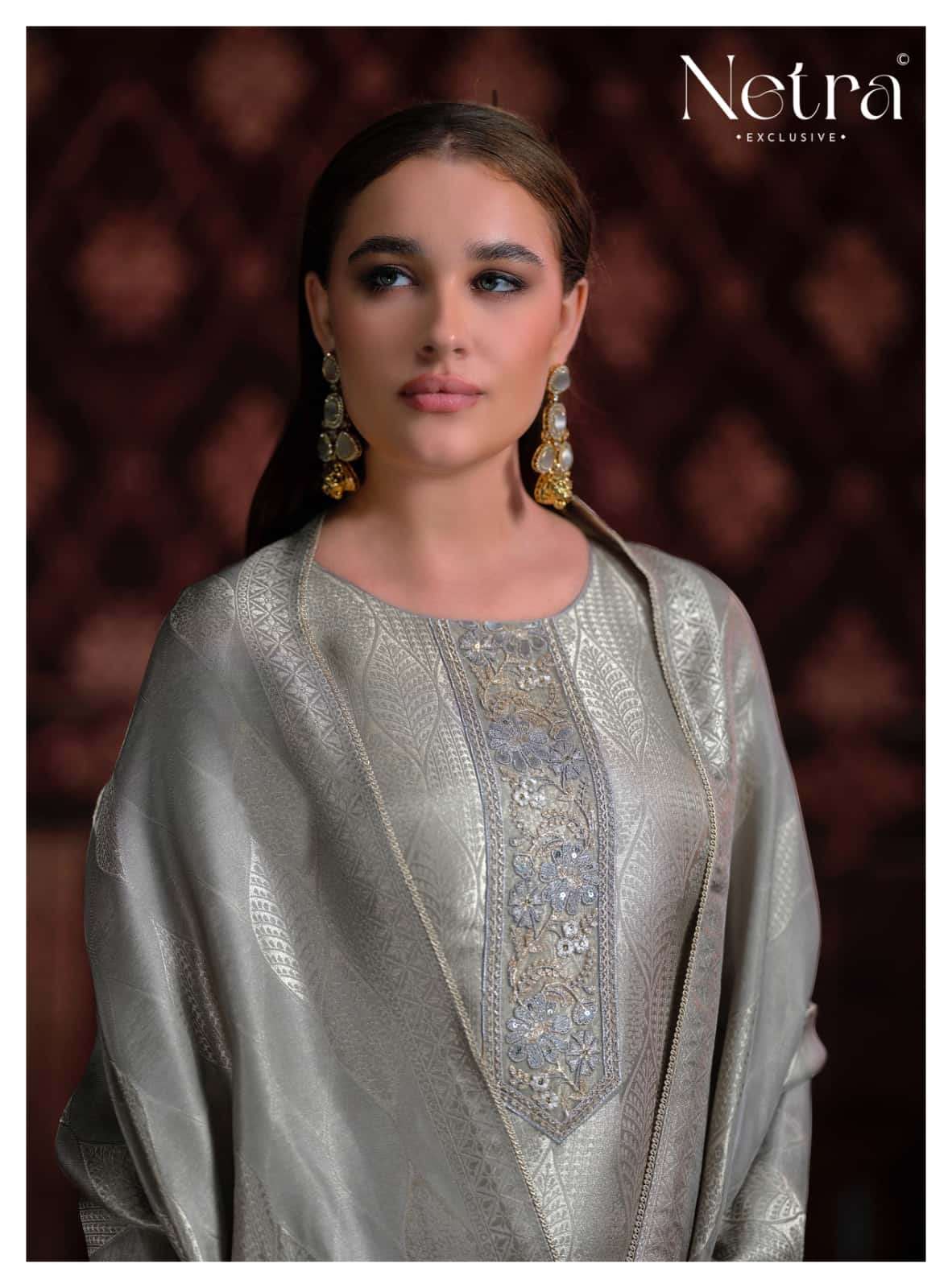 Netra Exclusive Aliya Jacquard Silk Dress Material Wholesale
