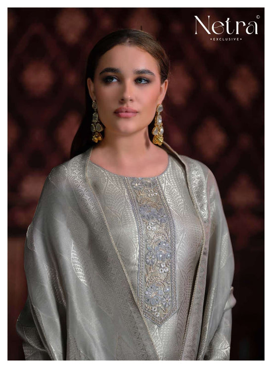 Netra Exclusive Aliya Jacquard Silk Dress Material Wholesale