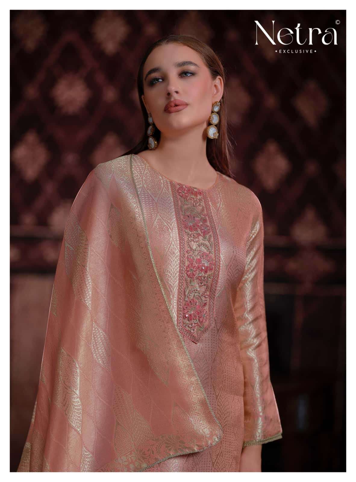 Netra Exclusive Aliya Jacquard Silk Dress Material Wholesale
