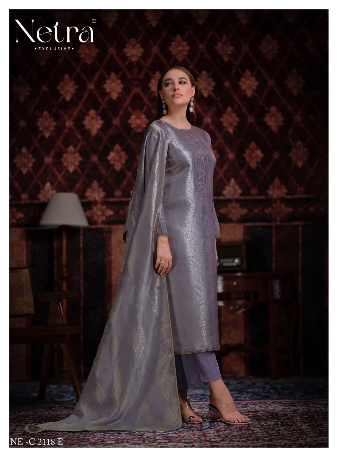 Netra Exclusive Aliya Jacquard Silk Dress Material Wholesale