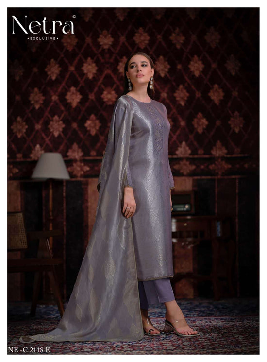 Netra Exclusive Aliya Jacquard Silk Dress Material Wholesale
