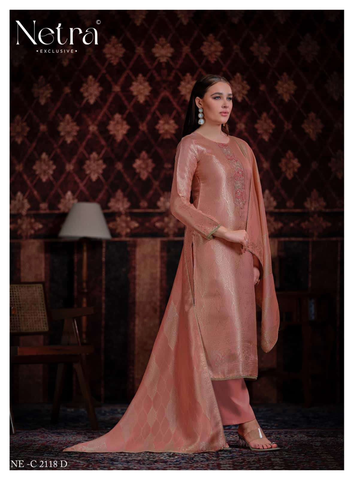 Netra Exclusive Aliya Jacquard Silk Dress Material Wholesale