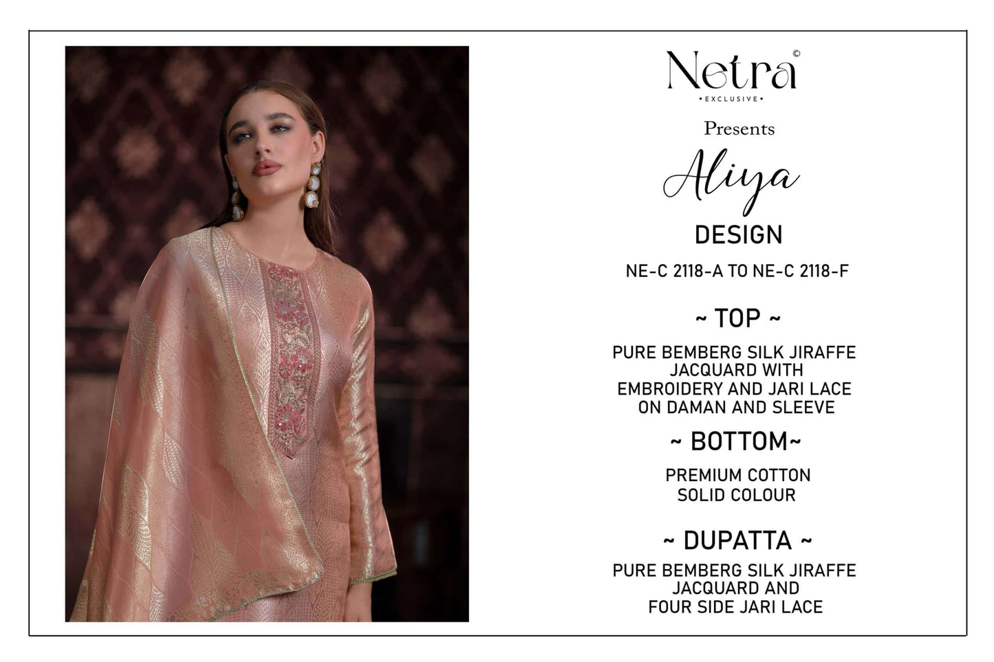 Netra Exclusive Aliya Jacquard Silk Dress Material Wholesale