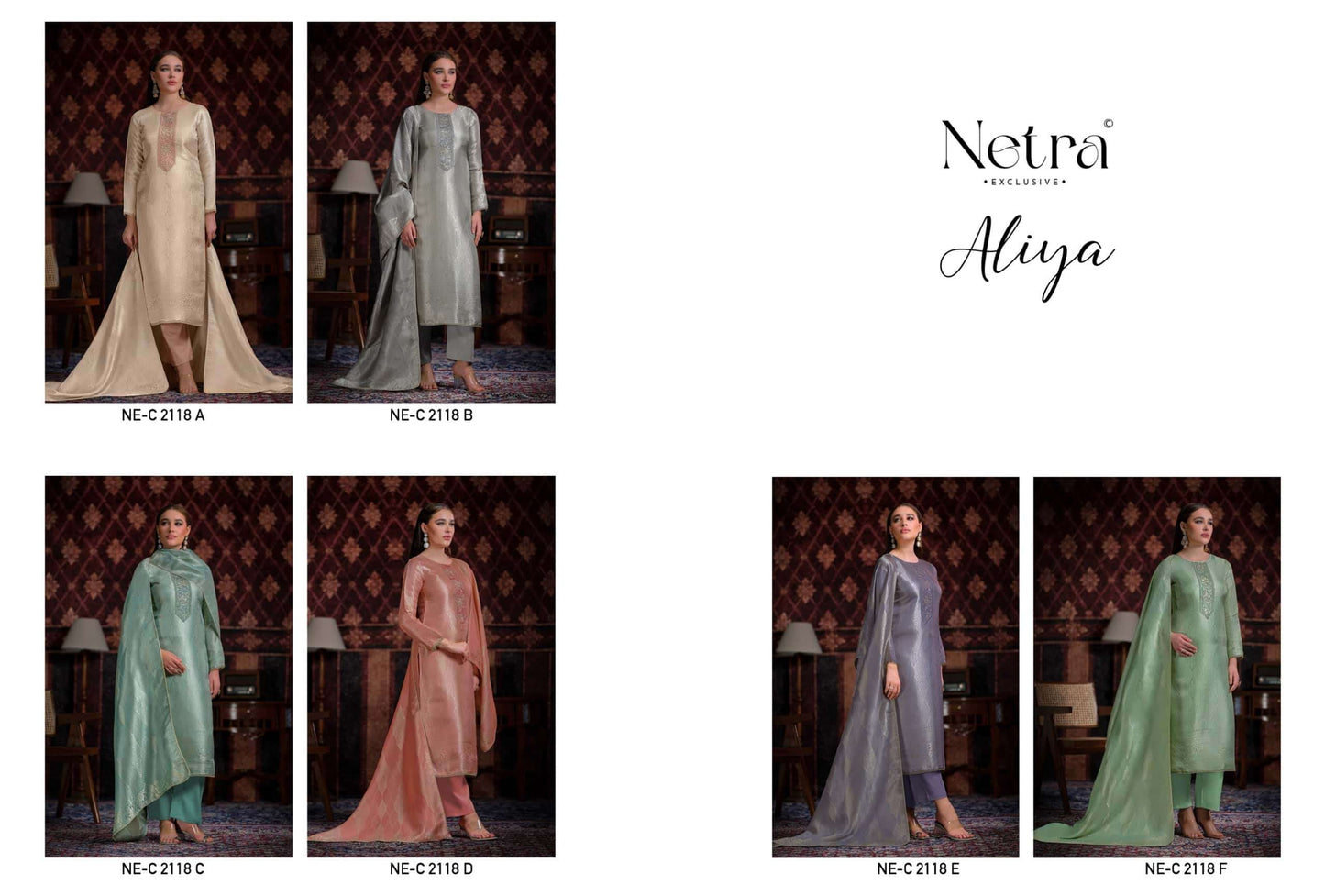 Netra Exclusive Aliya Jacquard Silk Dress Material Wholesale