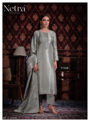 Netra Exclusive Aliya Jacquard Silk Dress Material Wholesale