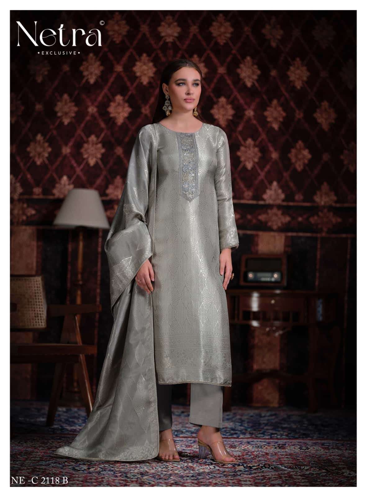 Netra Exclusive Aliya Jacquard Silk Dress Material Wholesale