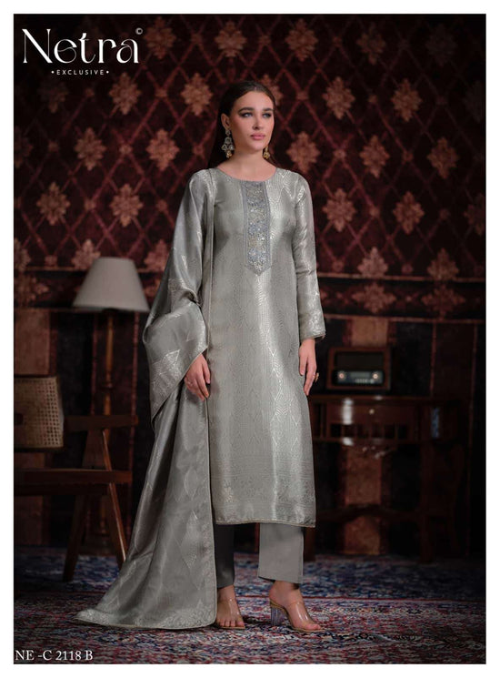 Netra Exclusive Aliya Jacquard Silk Dress Material Wholesale