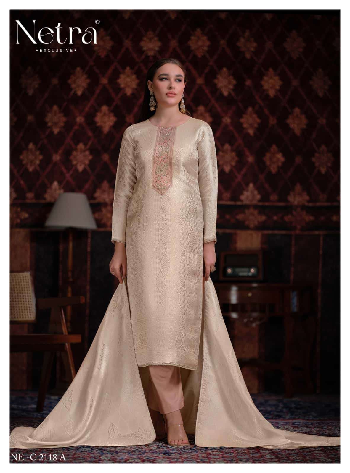 Netra Exclusive Aliya Jacquard Silk Dress Material Wholesale