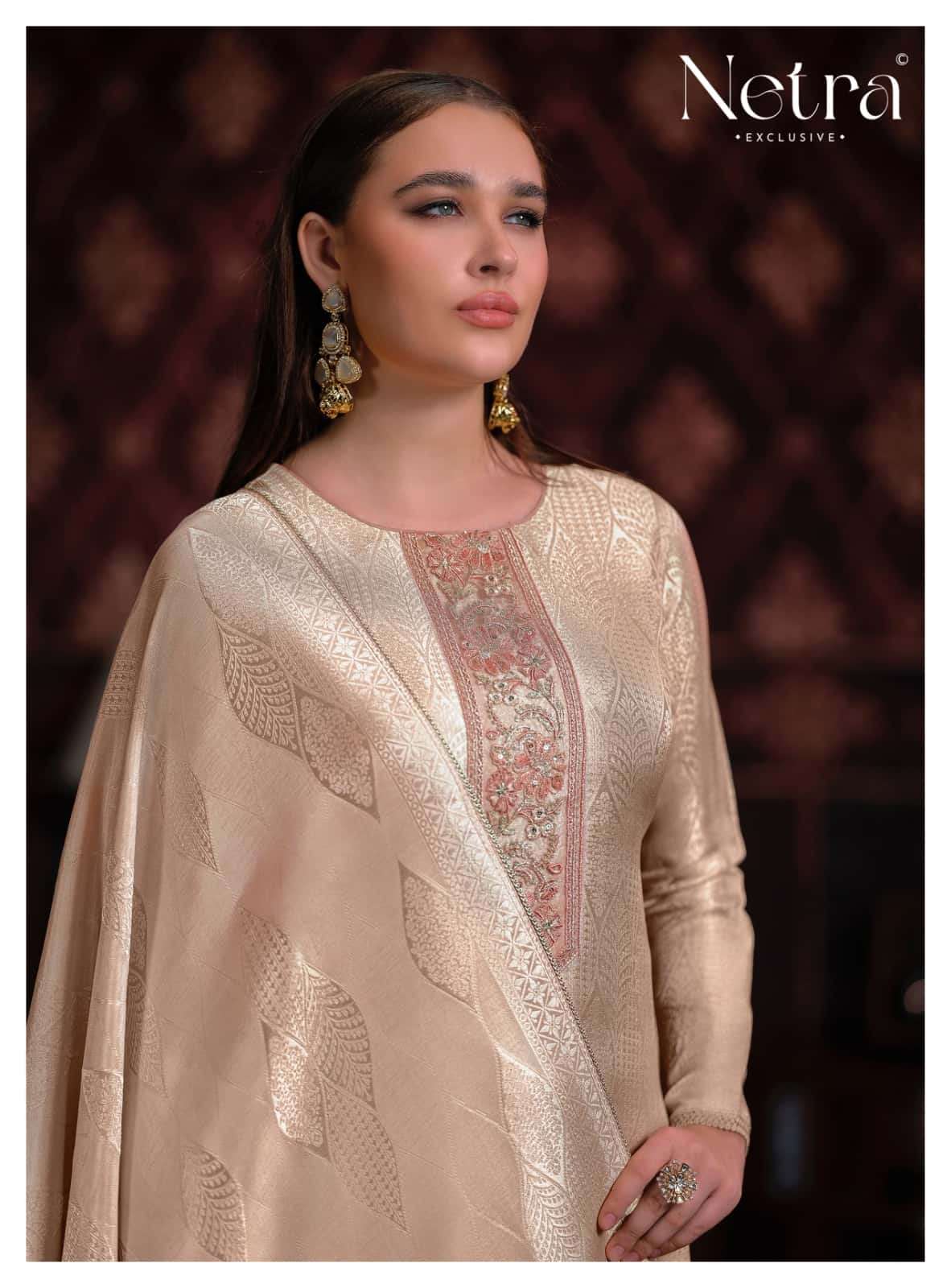 Netra Exclusive Aliya Jacquard Silk Dress Material Wholesale
