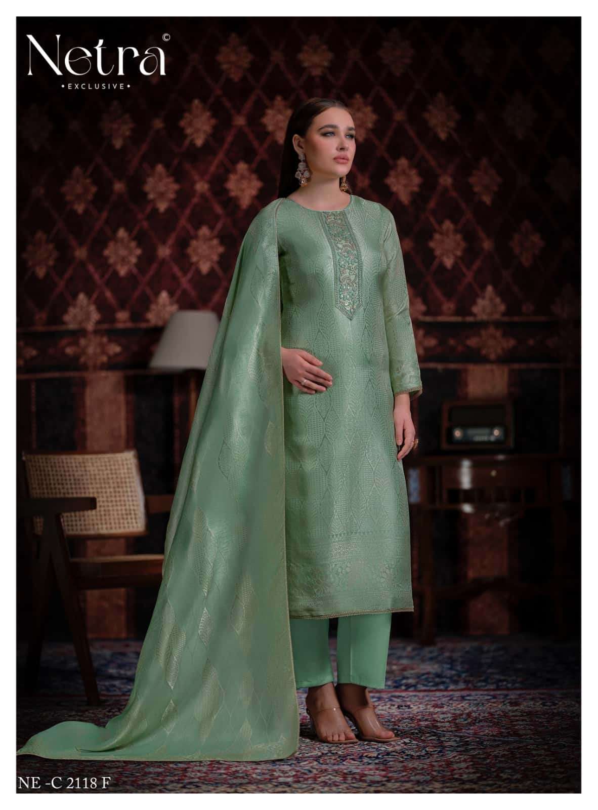 Netra Exclusive Aliya Jacquard Silk Dress Material Wholesale