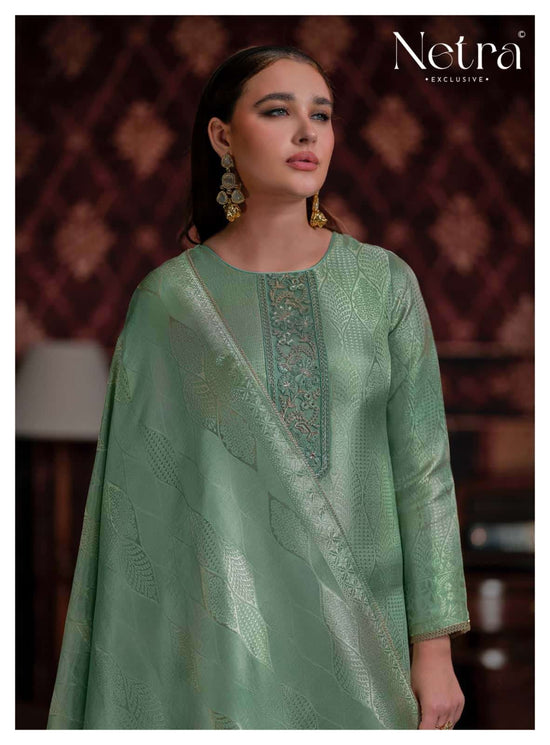 Netra Exclusive Aliya Jacquard Silk Dress Material Wholesale