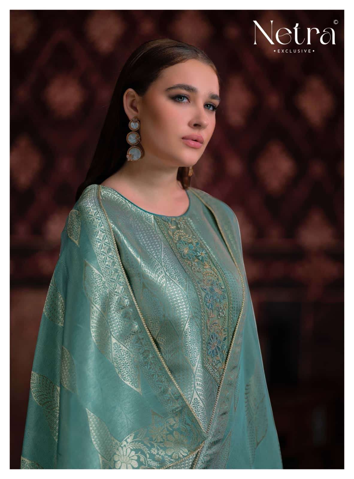 Netra Exclusive Aliya Jacquard Silk Dress Material Wholesale
