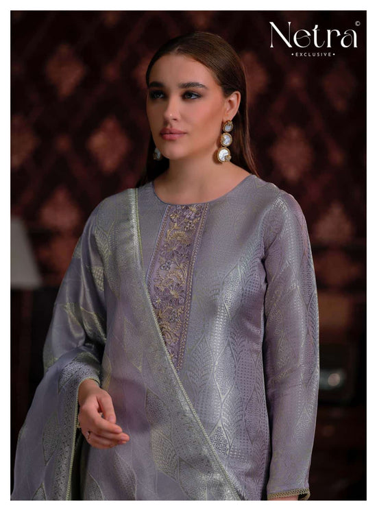 Netra Exclusive Aliya Jacquard Silk Dress Material Wholesale