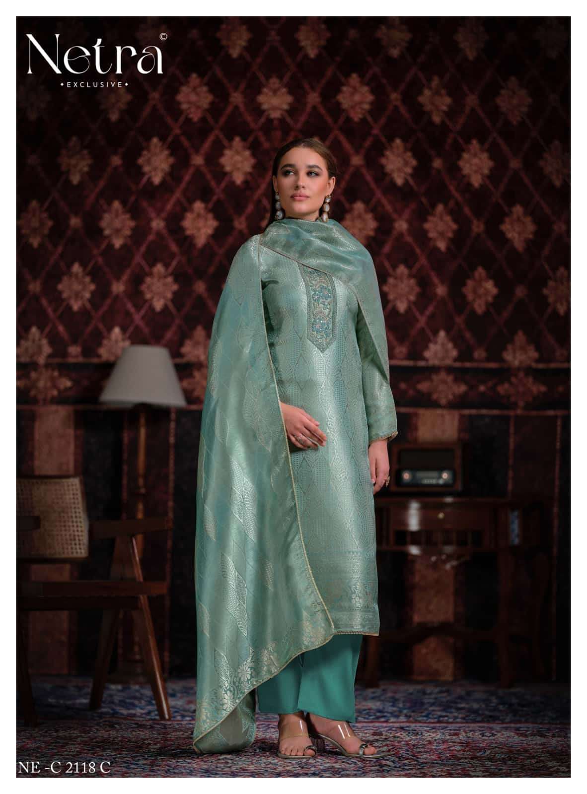 Netra Exclusive Aliya Jacquard Silk Dress Material Wholesale