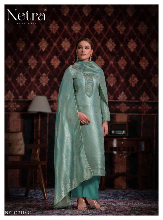 Netra Exclusive Aliya Jacquard Silk Dress Material Wholesale