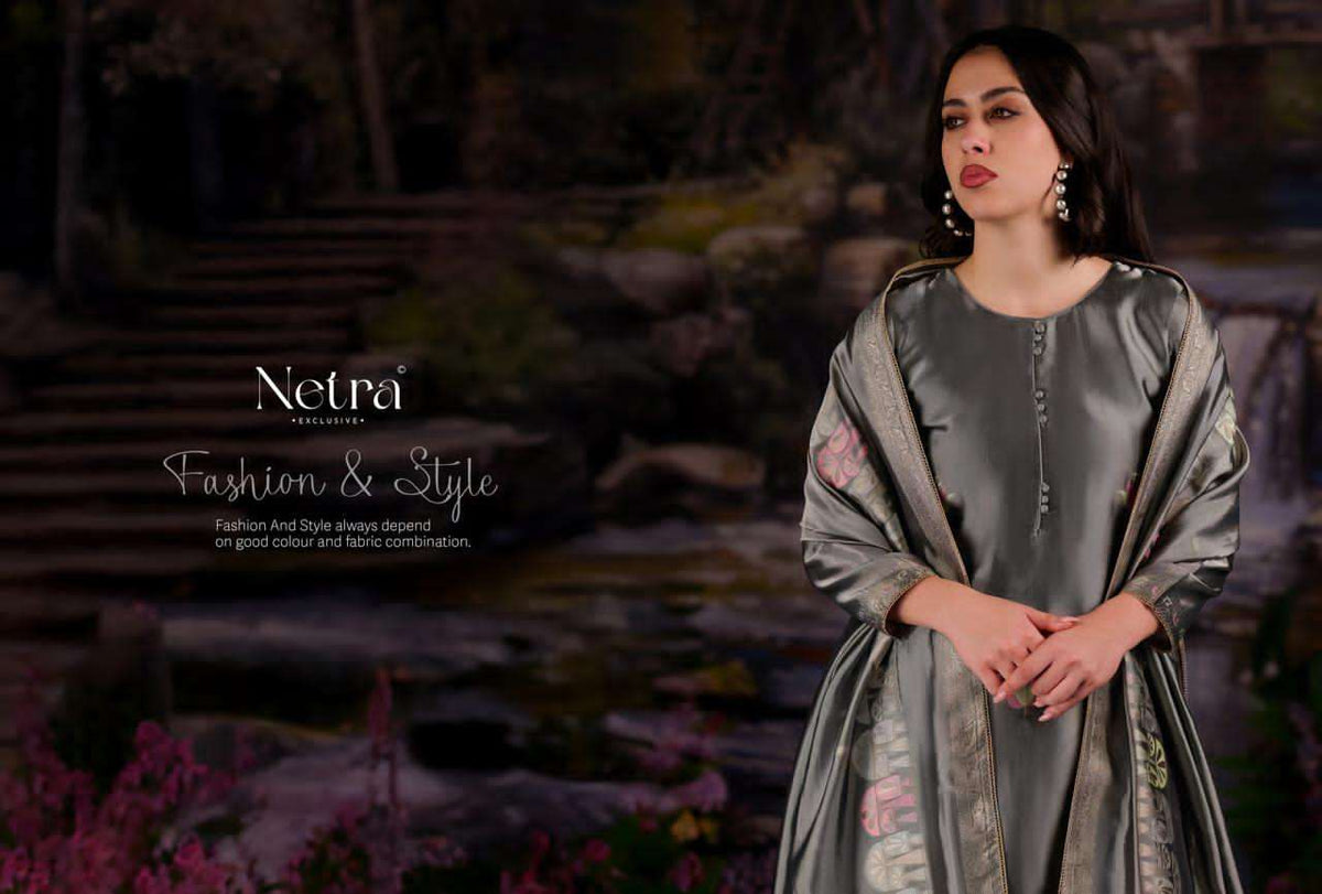Netra Exclusive Beylav Jacquard Silk Dress Material - Amrah Wholesale