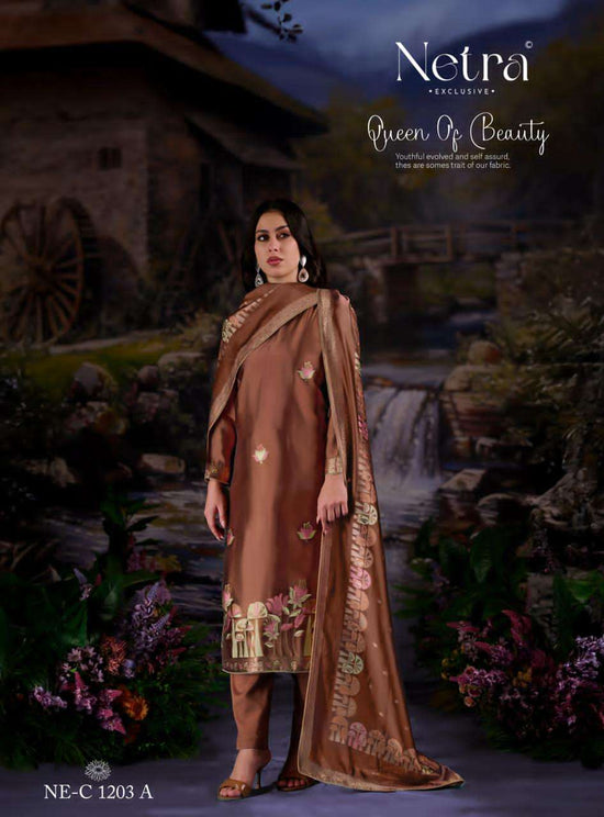 Netra Exclusive Beylav Jacquard Silk Dress Material - Amrah Wholesale