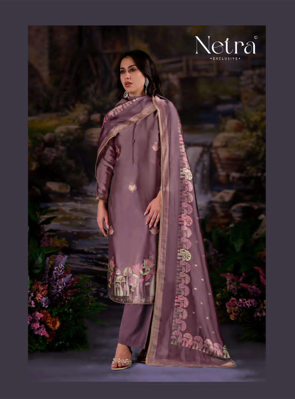 Netra Exclusive Beylav Jacquard Silk Dress Material - Amrah Wholesale