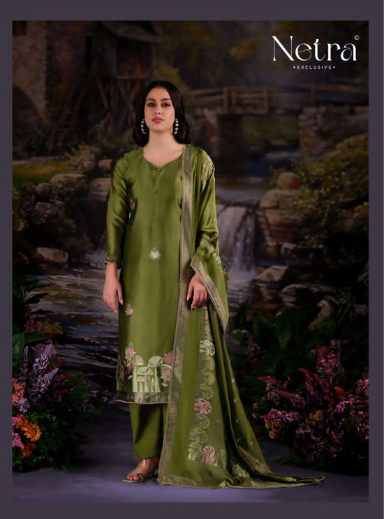Netra Exclusive Beylav Jacquard Silk Dress Material - Amrah Wholesale