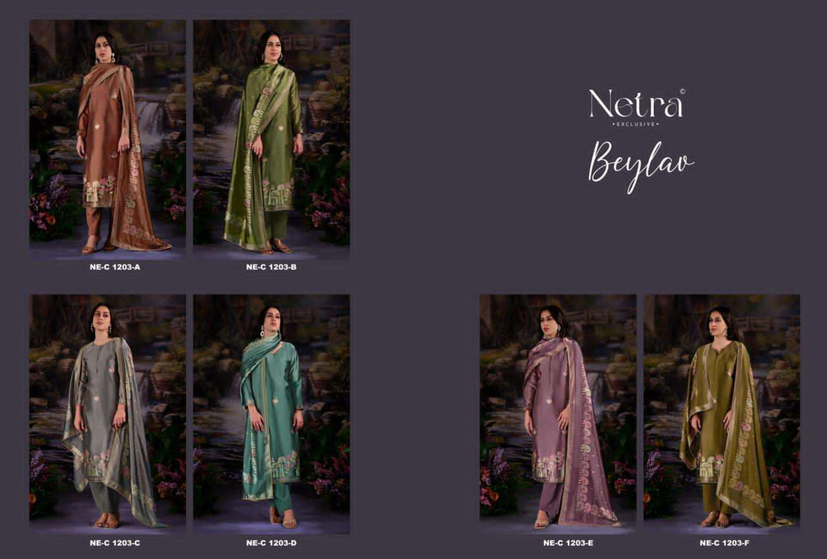 Netra Exclusive Beylav Jacquard Silk Dress Material - Amrah Wholesale