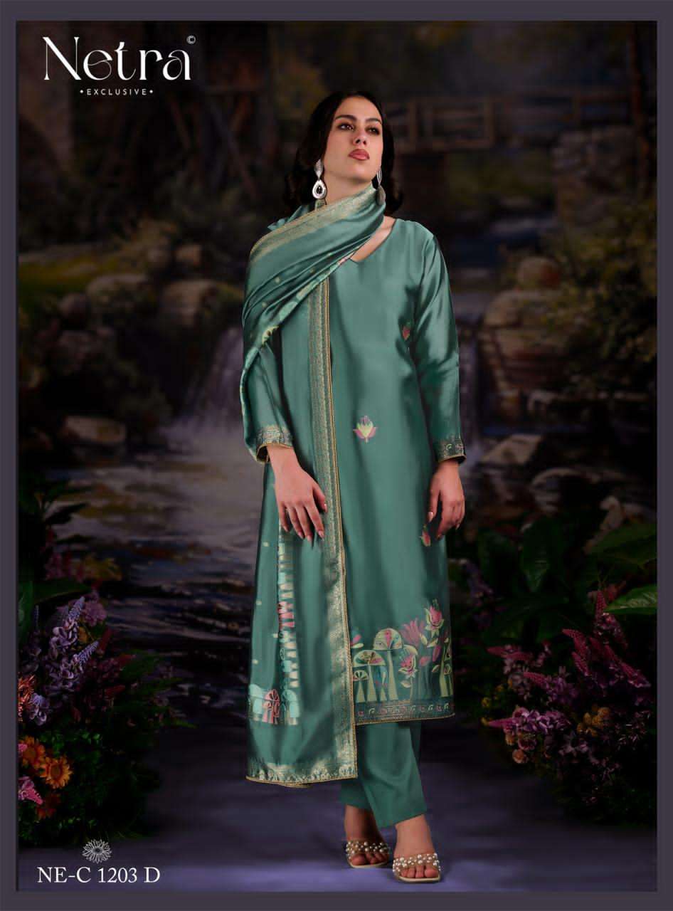 Netra Exclusive Beylav Jacquard Silk Dress Material - Amrah Wholesale