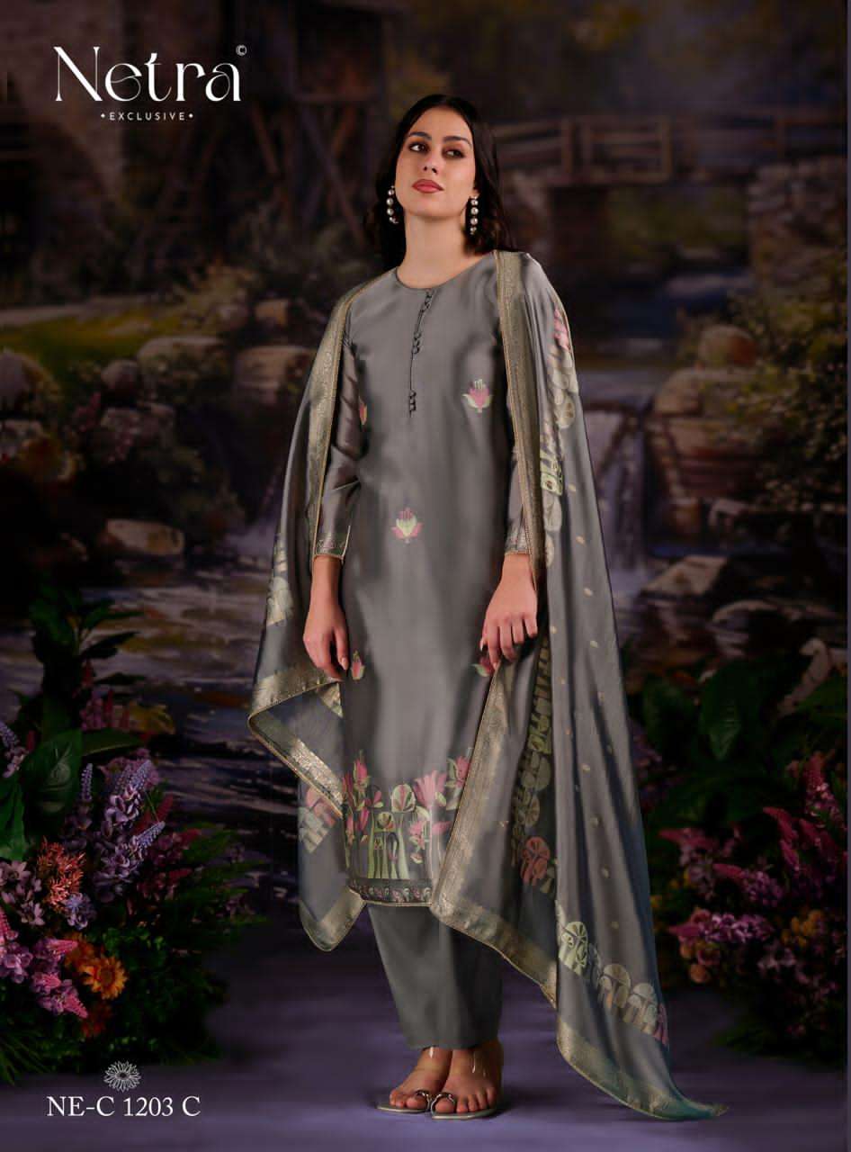 Netra Exclusive Beylav Jacquard Silk Dress Material - Amrah Wholesale