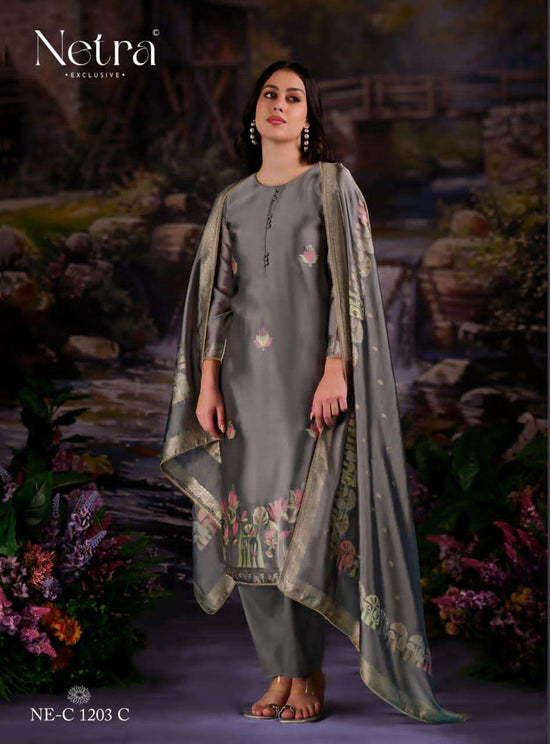 Netra Exclusive Beylav Jacquard Silk Dress Material - Amrah Wholesale
