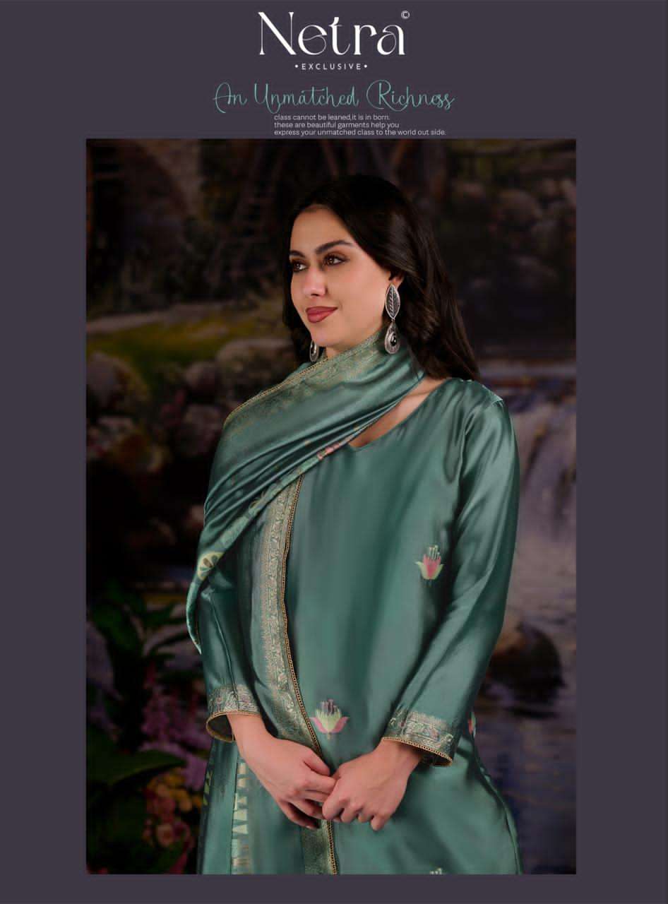 Netra Exclusive Beylav Jacquard Silk Dress Material - Amrah Wholesale