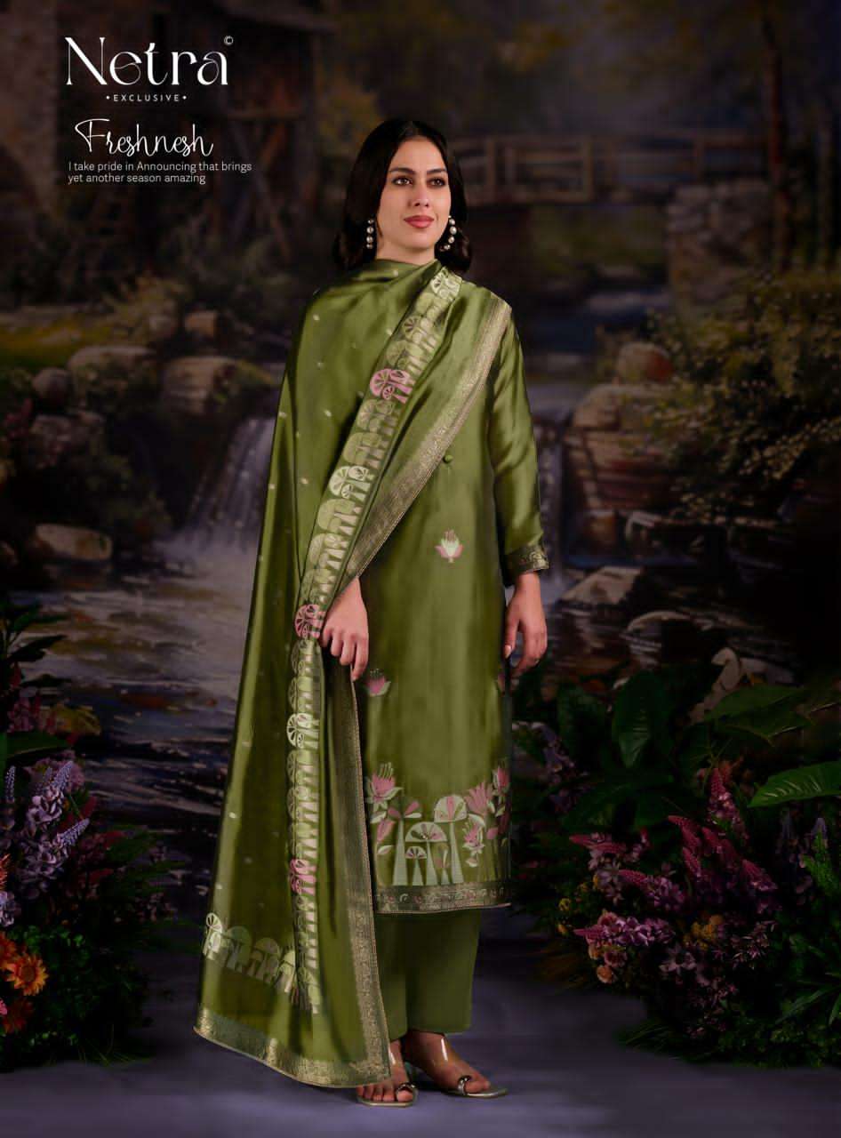 Netra Exclusive Beylav Jacquard Silk Dress Material - Amrah Wholesale