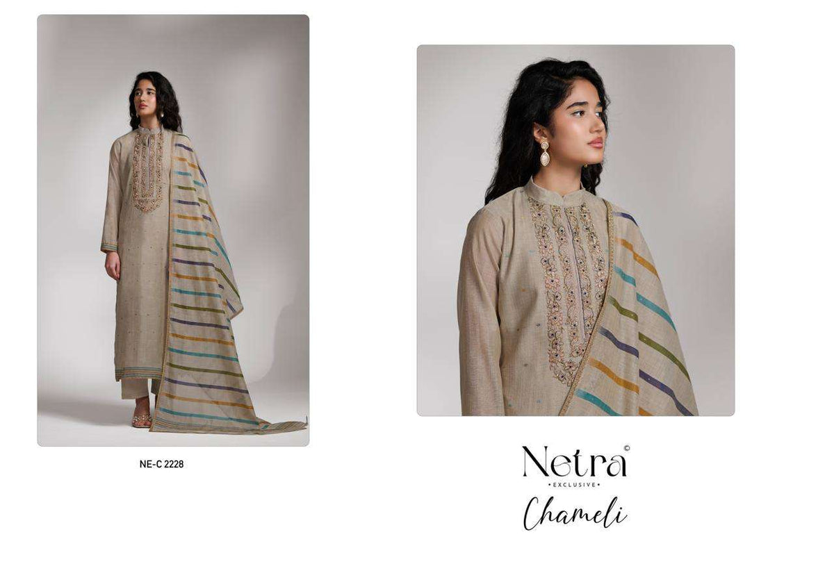 Netra Exclusive Chameli Premium Banarasi Chanderi Dress Material Wholesale - Amrah Wholesale
