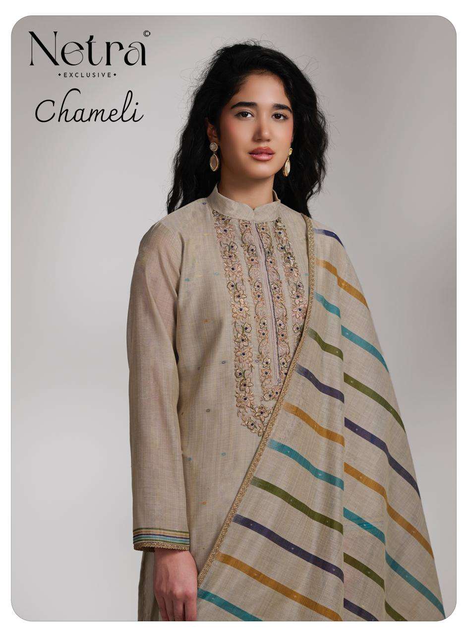 Netra Exclusive Chameli Premium Banarasi Chanderi Dress Material Wholesale - Amrah Wholesale