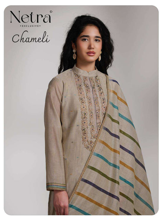 Netra Exclusive Chameli Premium Banarasi Chanderi Dress Material Wholesale - Amrah Wholesale