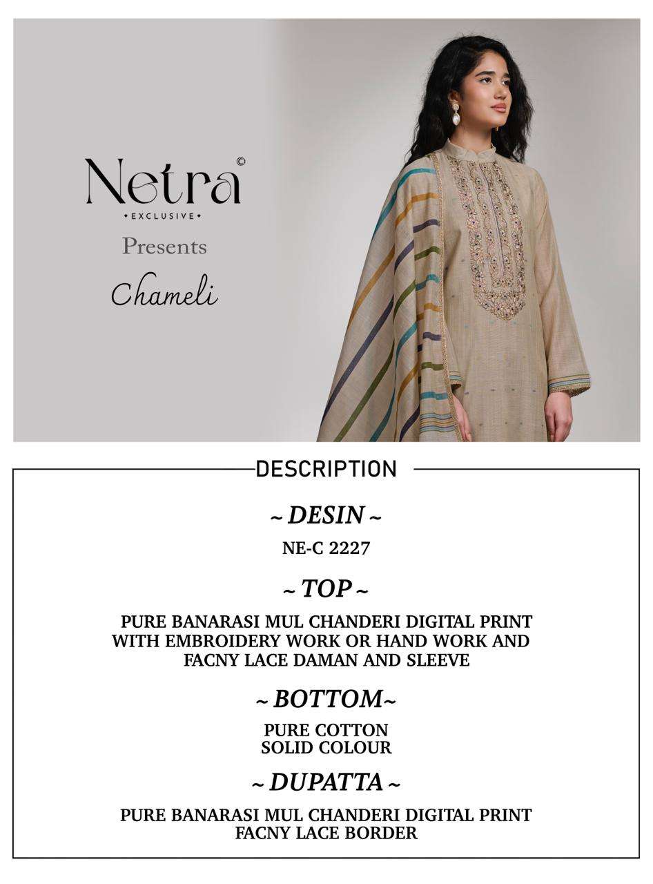 Netra Exclusive Chameli Premium Banarasi Chanderi Dress Material Wholesale - Amrah Wholesale