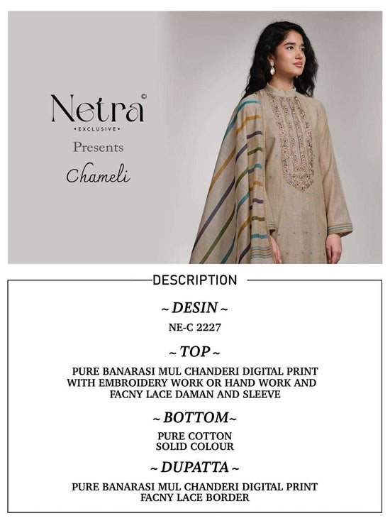 Netra Exclusive Chameli Premium Banarasi Chanderi Dress Material Wholesale - Amrah Wholesale