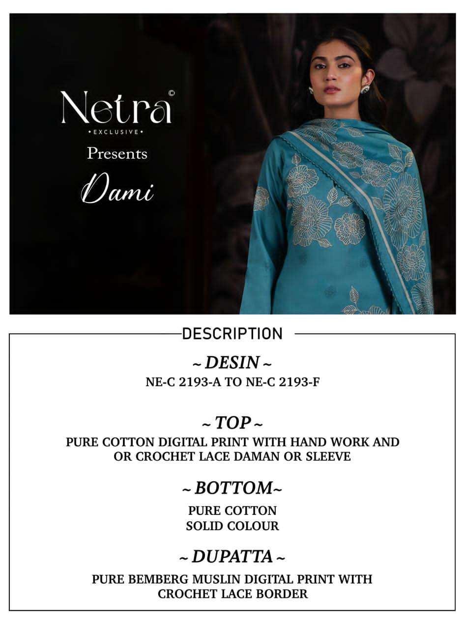 Netra Exclusive Dami Pure Cotton Crochet Lace Designer Suit - Amrah Wholesale
