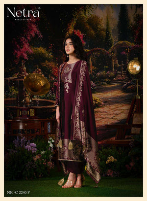 Netra Exclusive Dazy Pure Viscose Silk Jacquard Dress Material - Amrah Wholesale