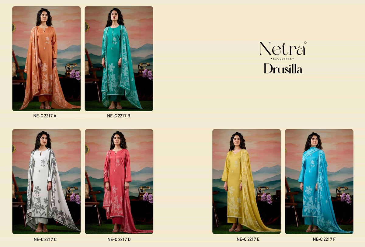 Netra Exclusive Drusilla Pure Cotton Dress Material - Amrah Wholesale