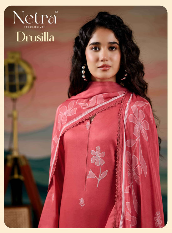 Netra Exclusive Drusilla Pure Cotton Dress Material - Amrah Wholesale