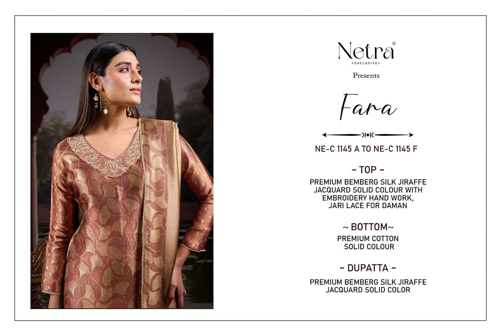 Netra Exclusive Fara Premium Bemberg Silk Jirafee Jacquard Dress Material
