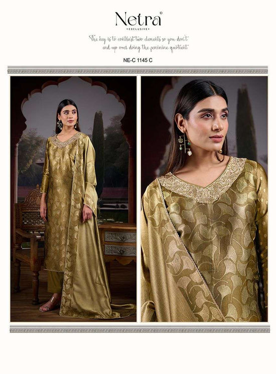 Netra Exclusive Fara Premium Bemberg Silk Jirafee Jacquard Dress Material