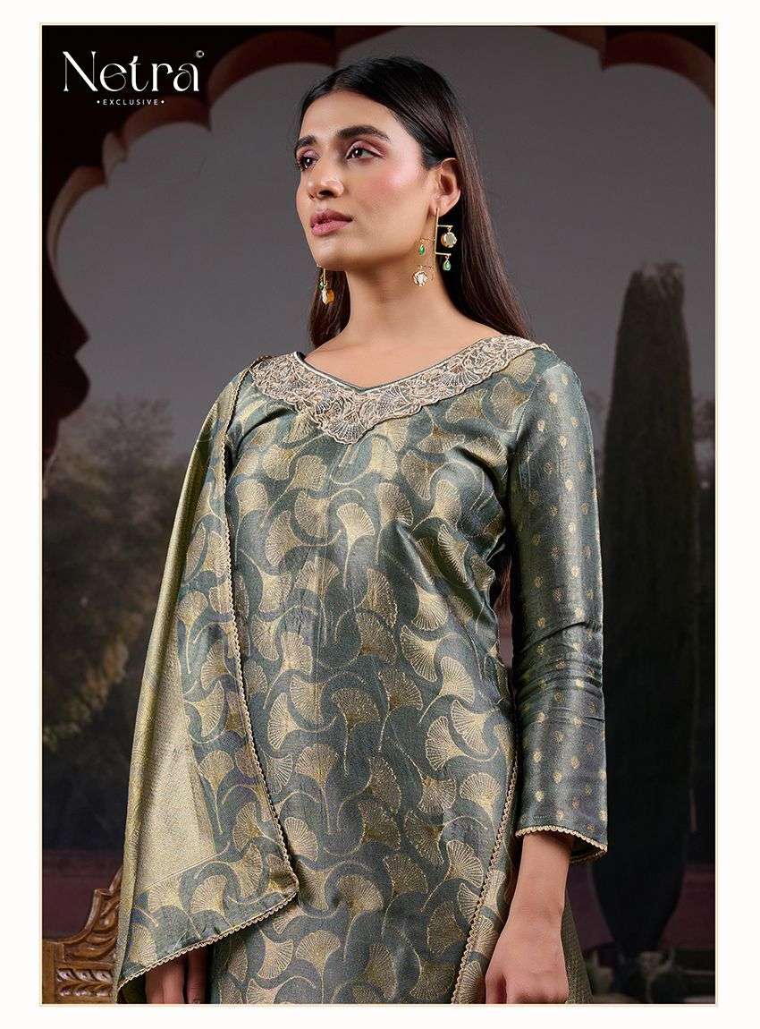 Netra Exclusive Fara Premium Bemberg Silk Jirafee Jacquard Dress Material